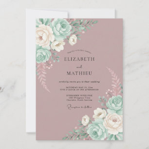 Mauve Whimsical Mint Floral Wedding Invitation