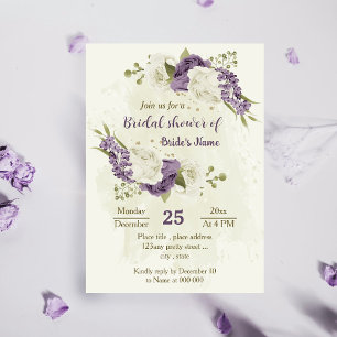 mauve white flowers greenery bridal shower invitation