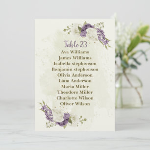 mauve white flowers greenery seating chart card