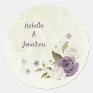 mauve white flowers greenery wedding classic round sticker