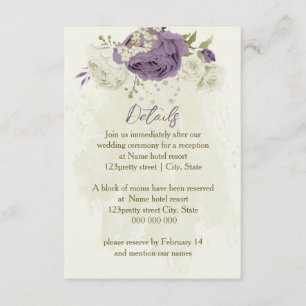 mauve white flowers greenery wedding details enclosure card