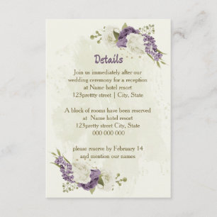 mauve white flowers greenery wedding details enclosure card