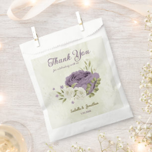 mauve white flowers greenery wedding favour bags