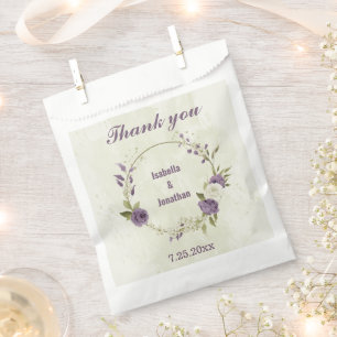 mauve white flowers greenery wedding favour bags