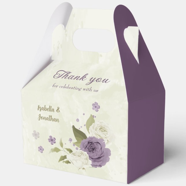mauve white flowers greenery wedding favour box (Front)