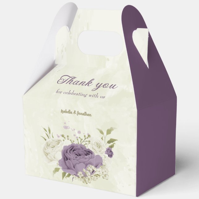 mauve white flowers greenery wedding favour box (Front)