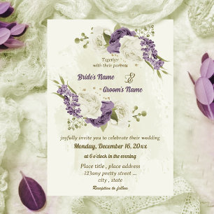 mauve white flowers greenery wedding invitation