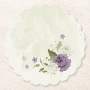 mauve white flowers greenery wedding paper coaster