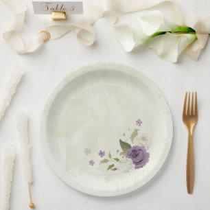 mauve white flowers greenery wedding paper plate
