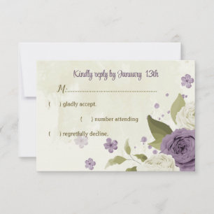 mauve white flowers greenery wedding RSVP card