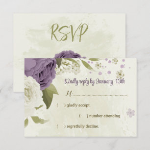 mauve white flowers greenery wedding RSVP card