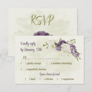 mauve white flowers greenery wedding RSVP card