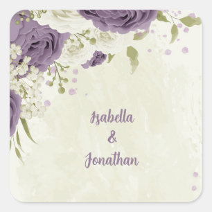 mauve white flowers greenery wedding square sticker