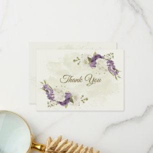mauve white flowers greenery wedding thank you card