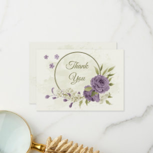 mauve white flowers greenery wedding thank you card