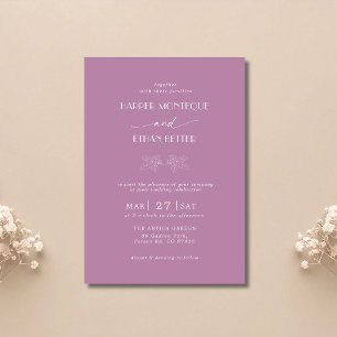Mauve & White Holly Tree Leaves Clean Wedding Invitation