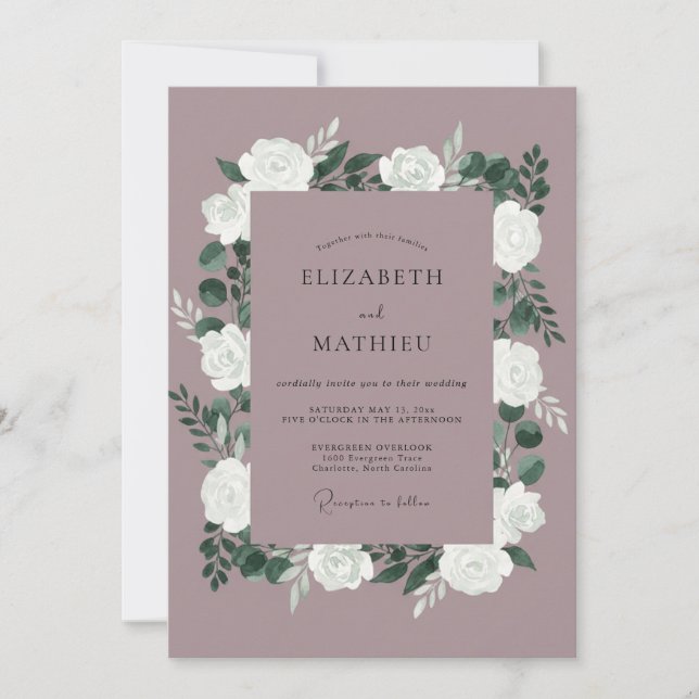Mauve White Peony Wedding Invitation (Front)