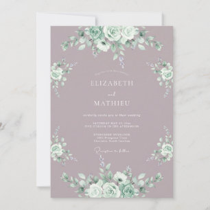 Mauve White Watercolor Floral Wedding Invitation