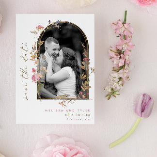 Mauve Wildflowers Arch Frame Photo Save The Date