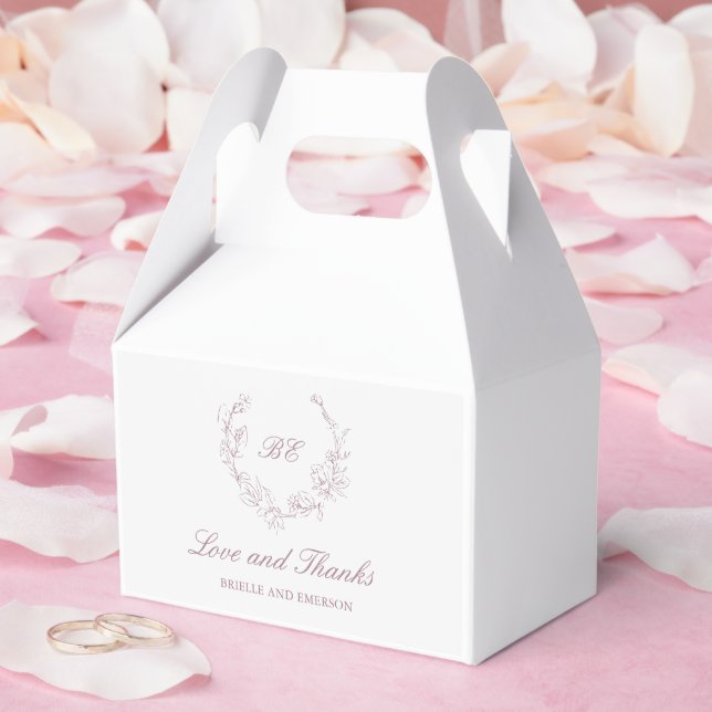 Mauve Wreath Monogram Elegant Wedding Favour Box (Wedding)