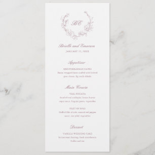 Mauve Wreath Monogram Elegant Wedding Menu