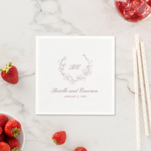 Mauve Wreath Monogram Elegant Wedding Napkin