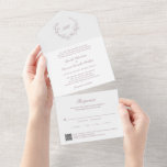 Mauve Wreath Monogram QR Code Elegant Wedding All In One Invitation<br><div class="desc">Elegant all in one wedding invitation featuring a clean and timeless design with your monogram inside of a wreath crest.  Use the template to generate a QR code on the attached RSVP card.</div>