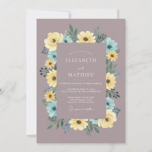 Mauve Yellow Blue Botanical Wedding Invitation