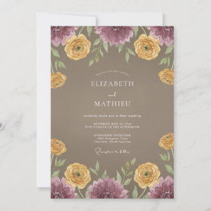 Mauve Yellow Floral Arch Romance Wedding Invitation