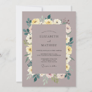 Mauve Yellow Peony Wedding Invitation
