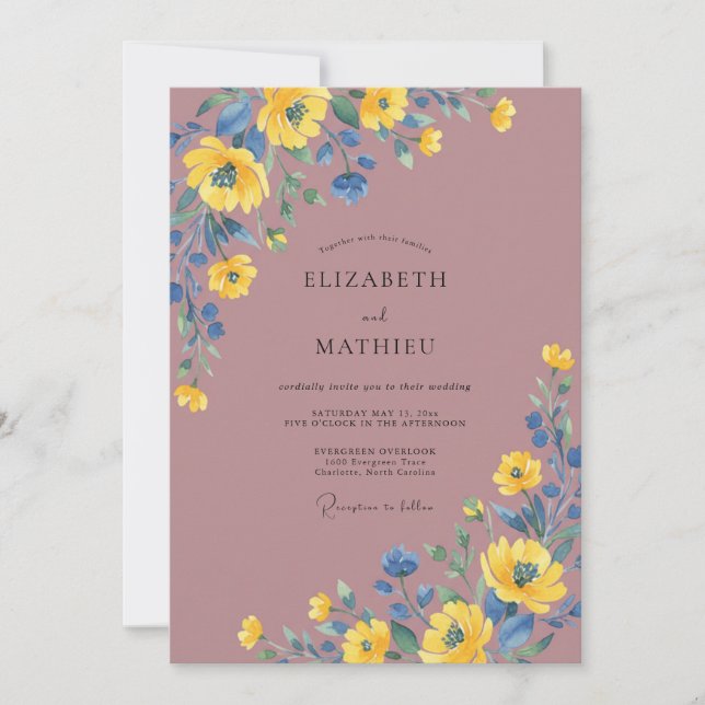 Mauve Yellow Poppy Wedding Invitation (Front)