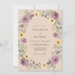Mauve Yellow Wreath Wedding Invitation