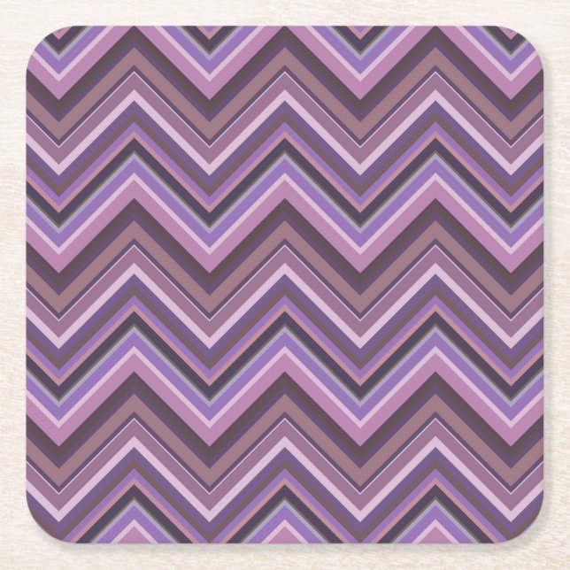 Mauve zigzag stripes square paper coaster (Front)
