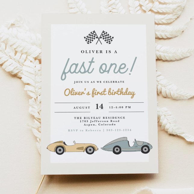 MAVERICK Pastel Race Car Fast One 1st Birthday Invitation (Creator Uploaded)