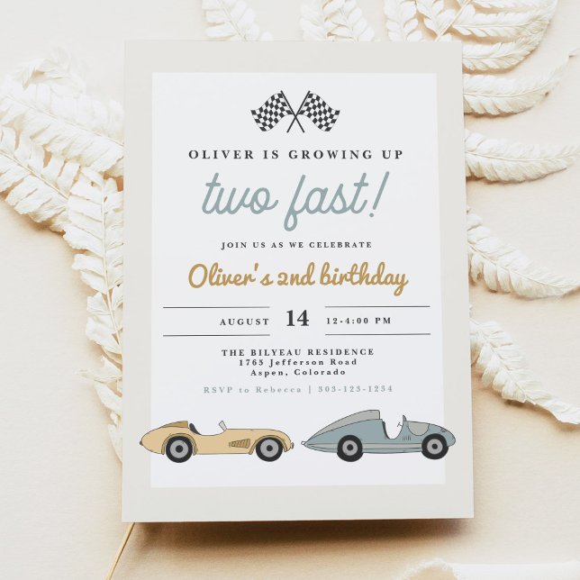 MAVERICK Pastel Race Car Two Fast 2nd Birthday Invitation (Creator Uploaded)
