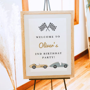 MAVERICK Retro Pastel Race Car 2nd Birthday  Poster