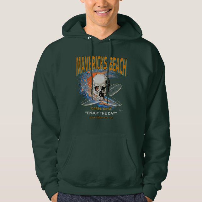 Mavericks Beach California Surfer Skull and Cross  Hoodie (Front)