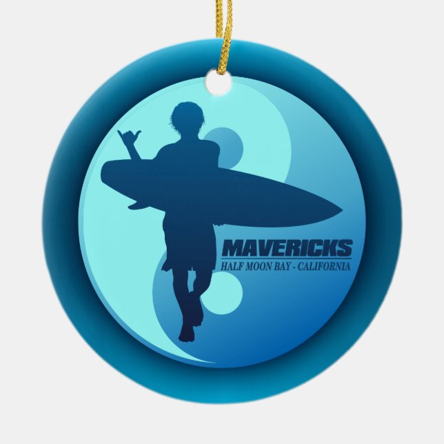 Mavericks -Half Moon Bay (Blue) Ceramic Tree Decoration (Front)