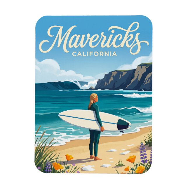 Mavericks, Half Moon Bay California Magnet (Vertical)