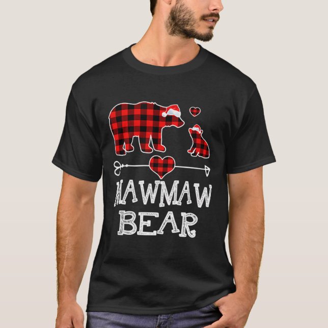 Mawmaw Bear Christmas Pajama Red Plaid Buffalo Fam T-Shirt (Front)