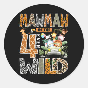 Mawmaw Of The Four Wild Safari 4th Birthday Boy Classic Round Sticker