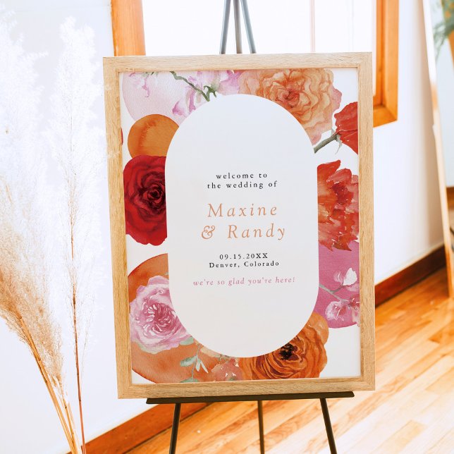 MAX Bold Fuchsia & Orange Floral Wedding Welcome Poster (Creator Uploaded)