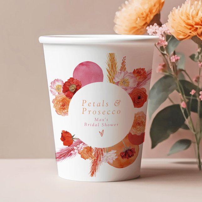 MAX Bright Floral Petals & Prosecco Bridal Shower Paper Cups (Creator Uploaded)