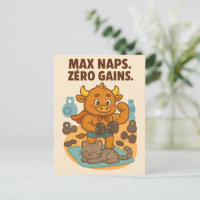 Max Naps, Zero Gains – Funny Bullio Gym Postcard