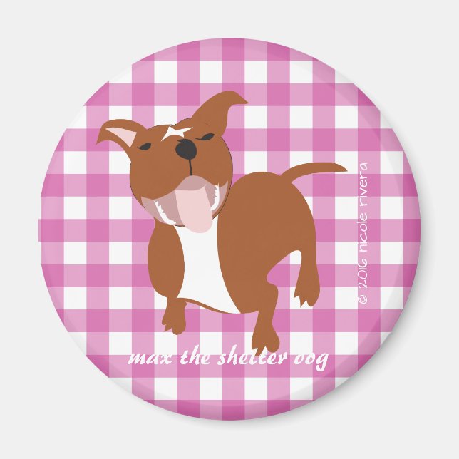 Max | Pink Gingham 2¼ Inch Round Magnet (Front)