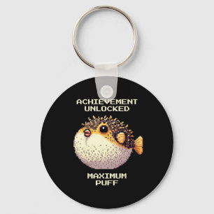 Max Puff Achieved Pixel Pufferfish Retro Gamer Art Key Ring