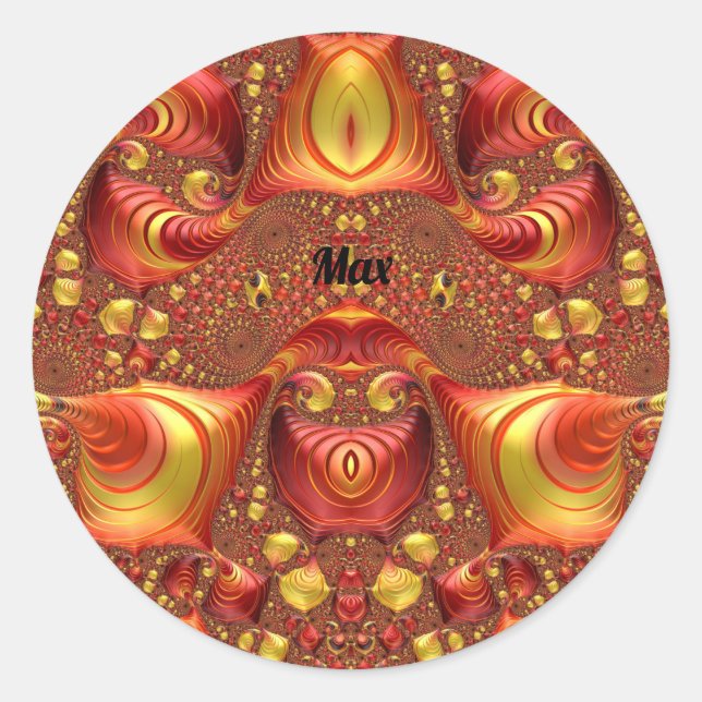 MAX ~ Red Brown Yellow Fractal Design ~  Classic Round Sticker (Front)