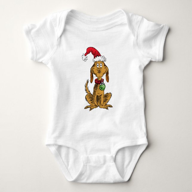 Max the Dog in Santa Hat Baby Bodysuit (Front)