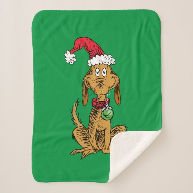 Max the Dog in Santa Hat Sherpa Blanket (Front)