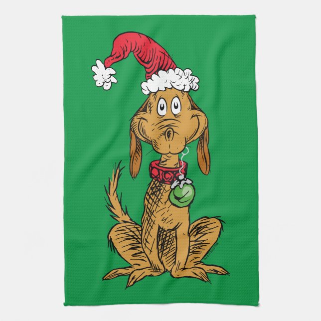 Max the Dog in Santa Hat Tea Towel (Vertical)